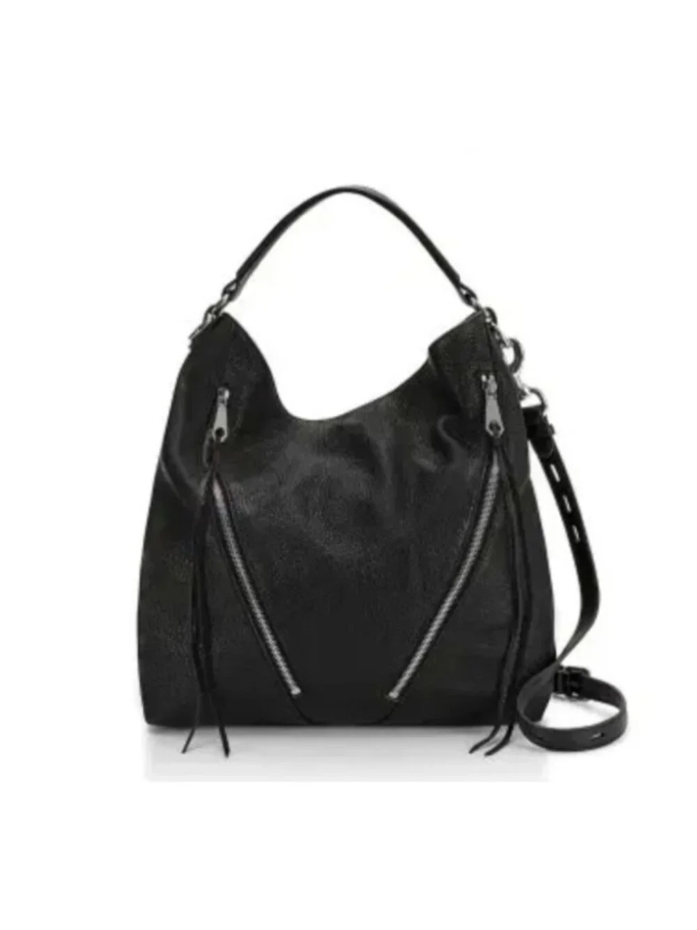 Rebecca Minkoff Double Zippers Moto Hobo Bag Leather Crossbody Satchel Black